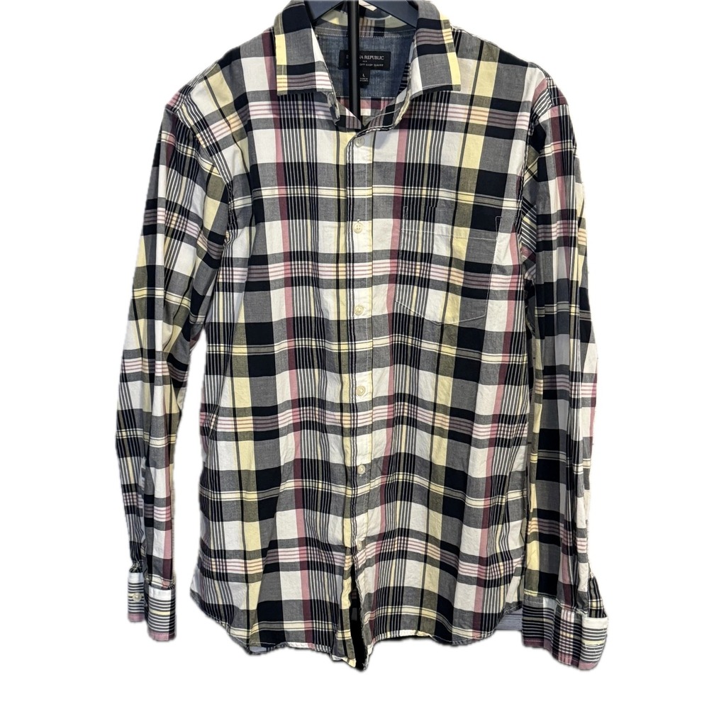 Banana Republic Plaid Long Sleeve Button Up Shirt Men's Large Slim‎ Fit Cotton